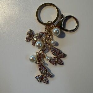 Elegant Gold Butterfly Keychain with Pearls